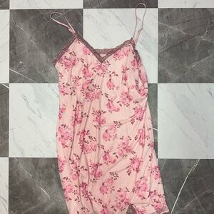 Floral Pink Lace Trim Dress